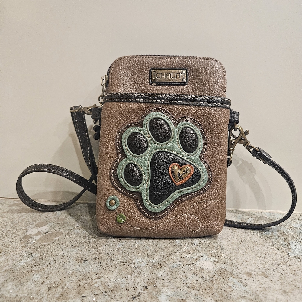 Chala Phone / Crossbody Handbag Faux Leather w / Adjustable Strap Dog Paw Print